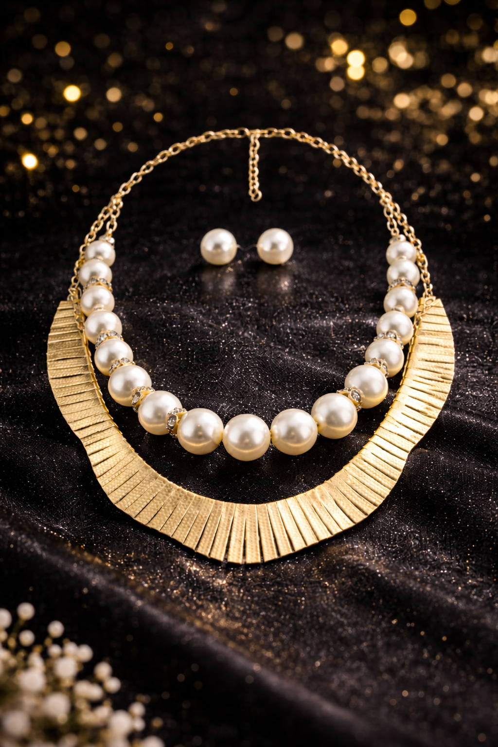 Executive Statement Necklace Set - Gold Collar Jewelry with Earrings