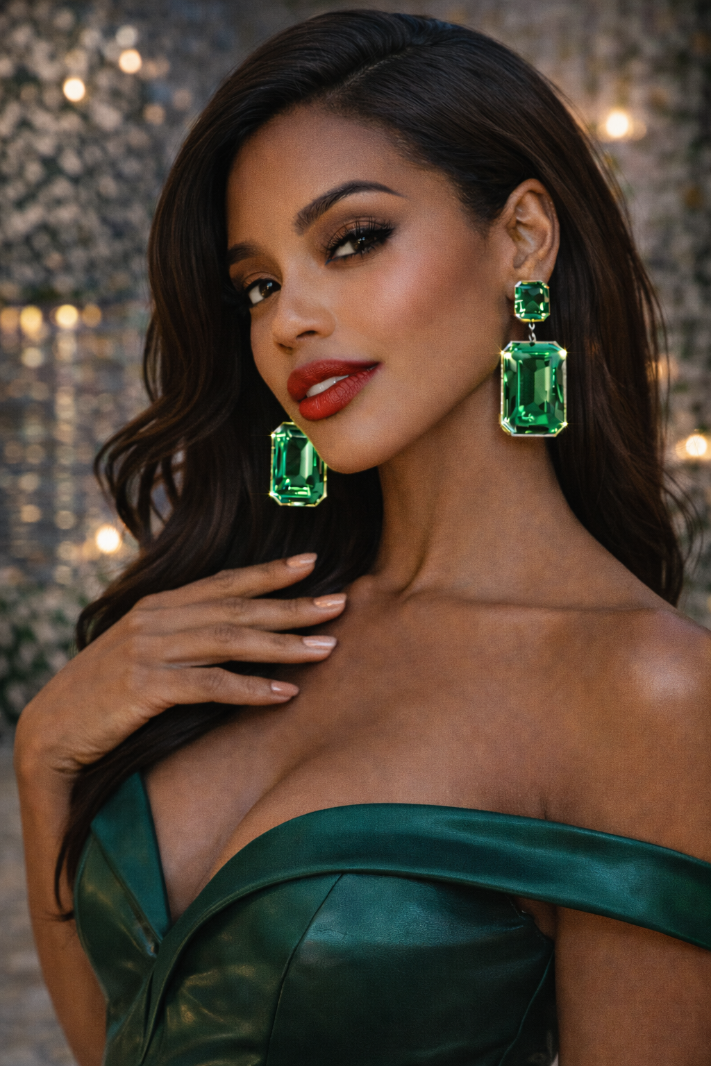 Emerald Green Crystal Rectangle Drop Earrings - Statement Fashion Jewelry