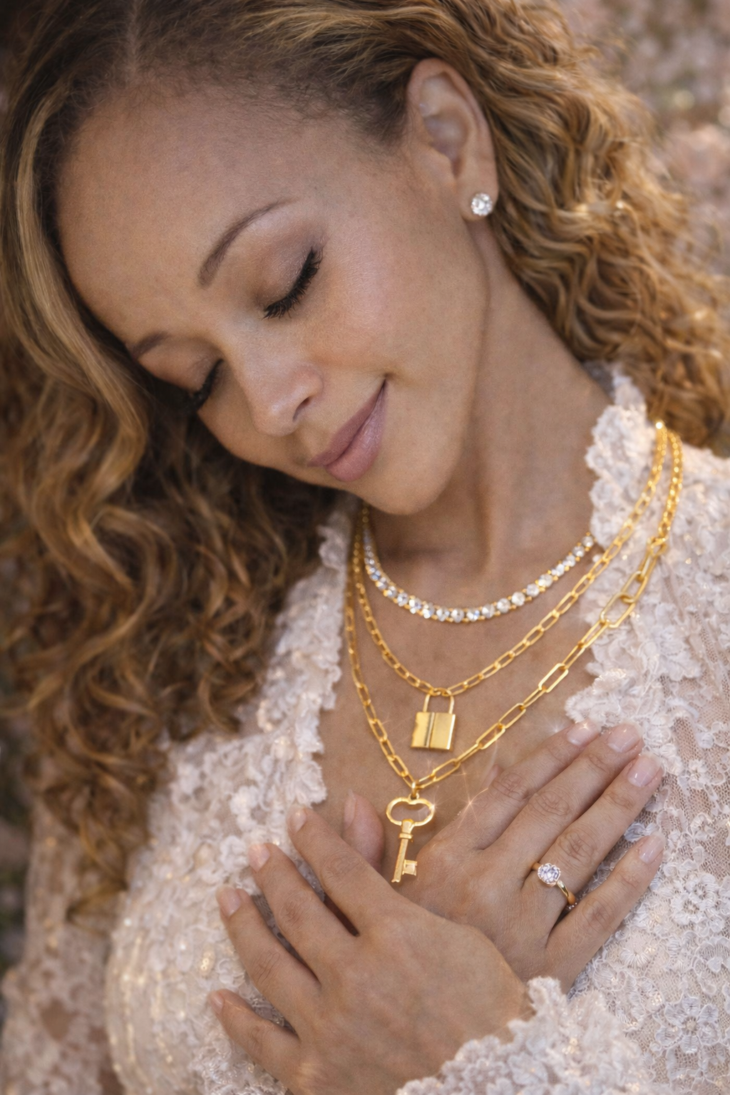 Lock and Key Necklace - Layered Statement Fashion Jewelry