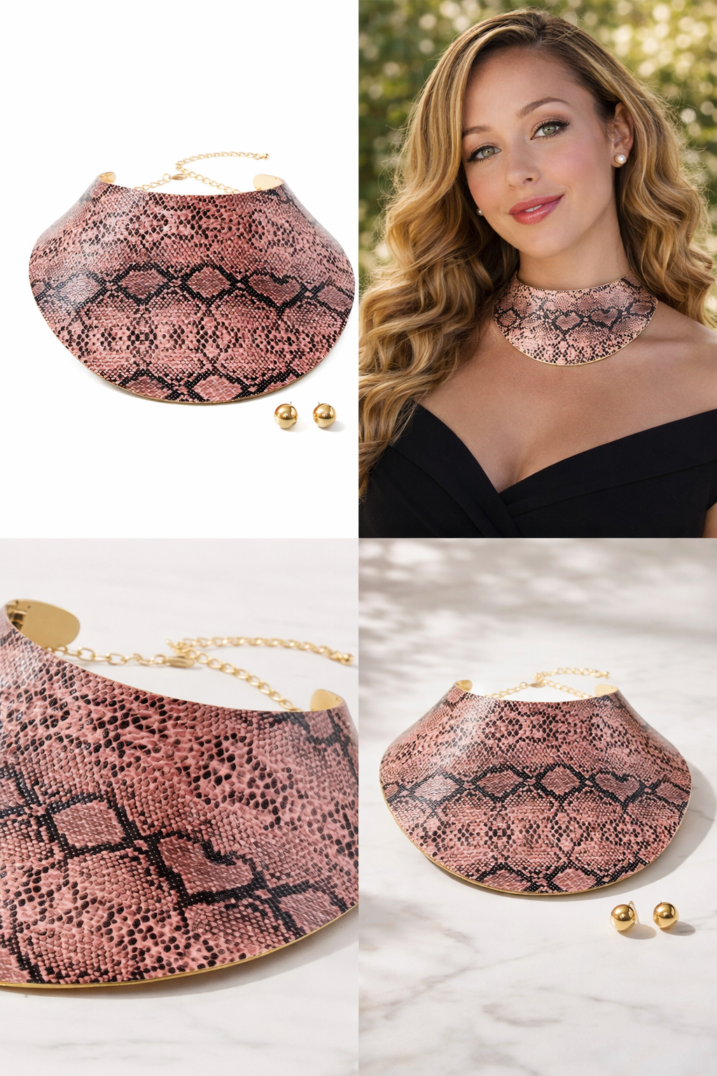 Pink Snake Print Statement Collar Choker Set – Women’s Fashion Jewelry