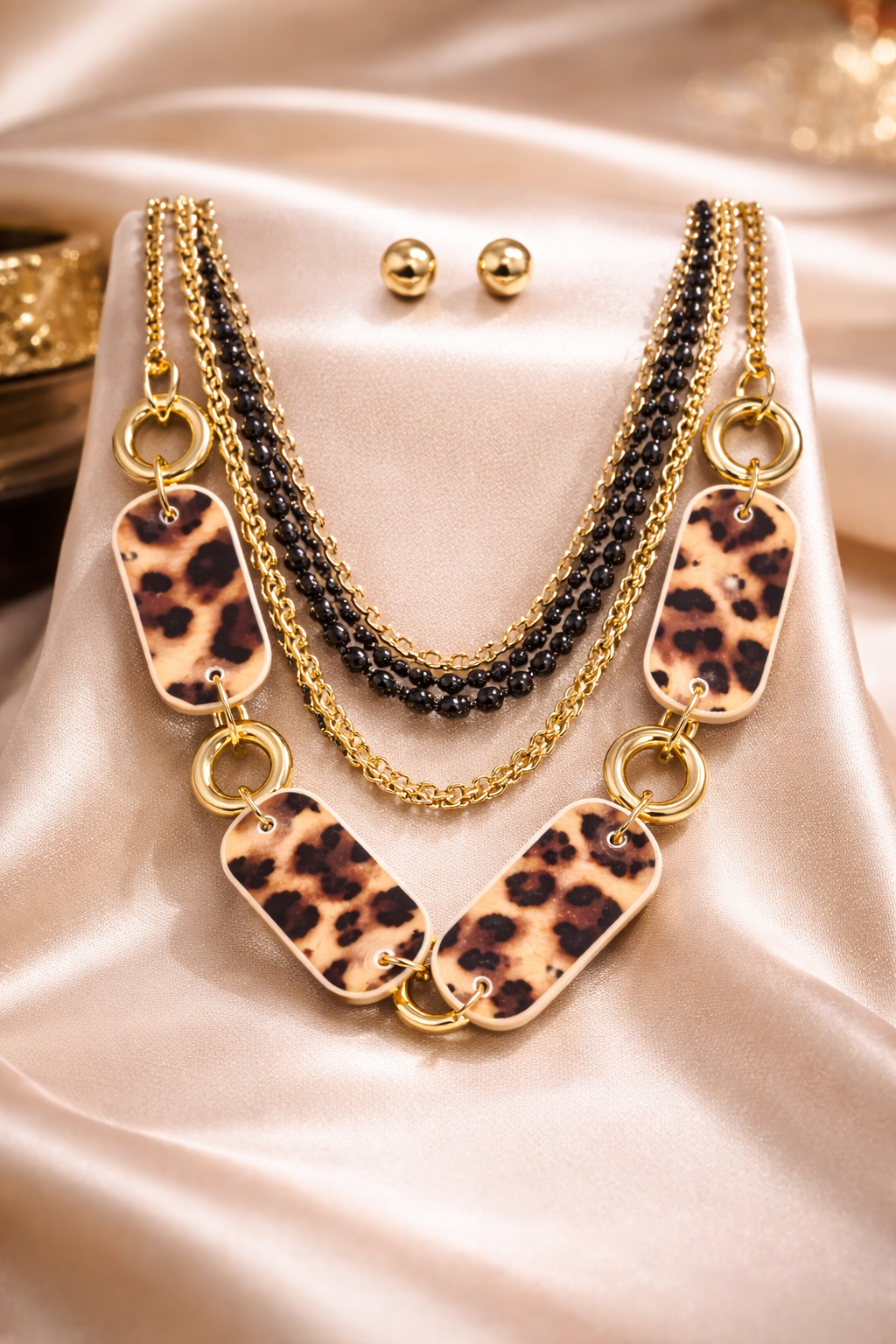 Gold Leopard Statement Necklace - Layered Chain Fashion Jewelry