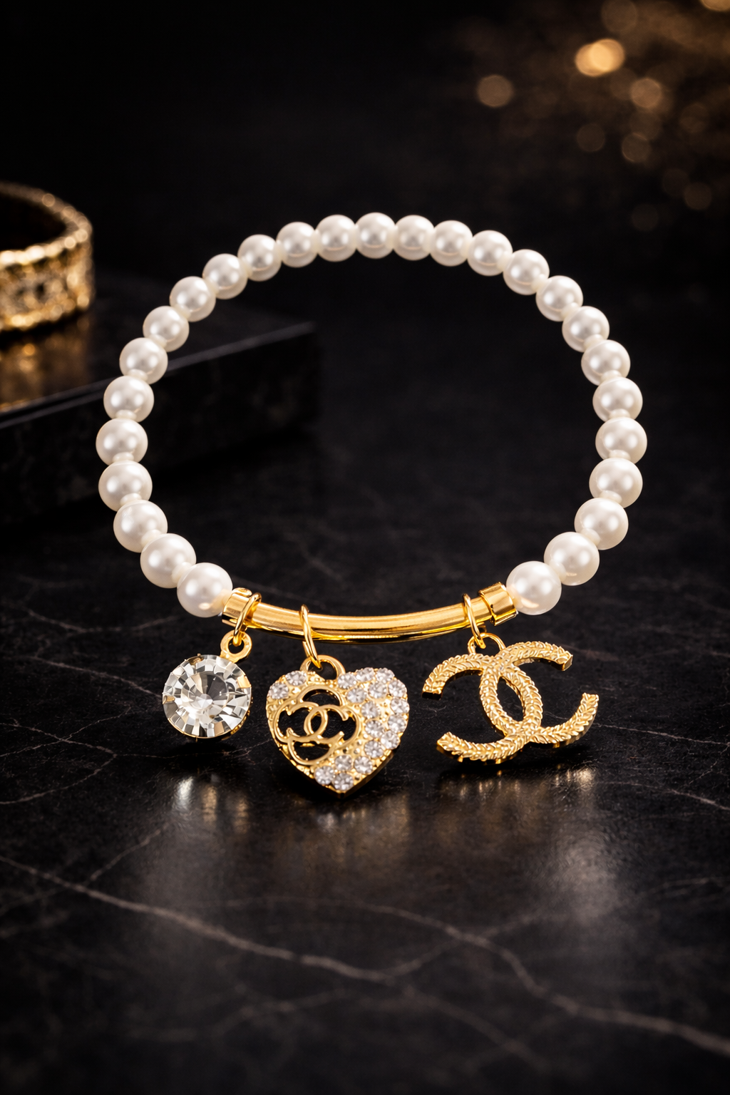 Luxe Stretch Charm Bracelet - Gold Tone Statement Jewelry