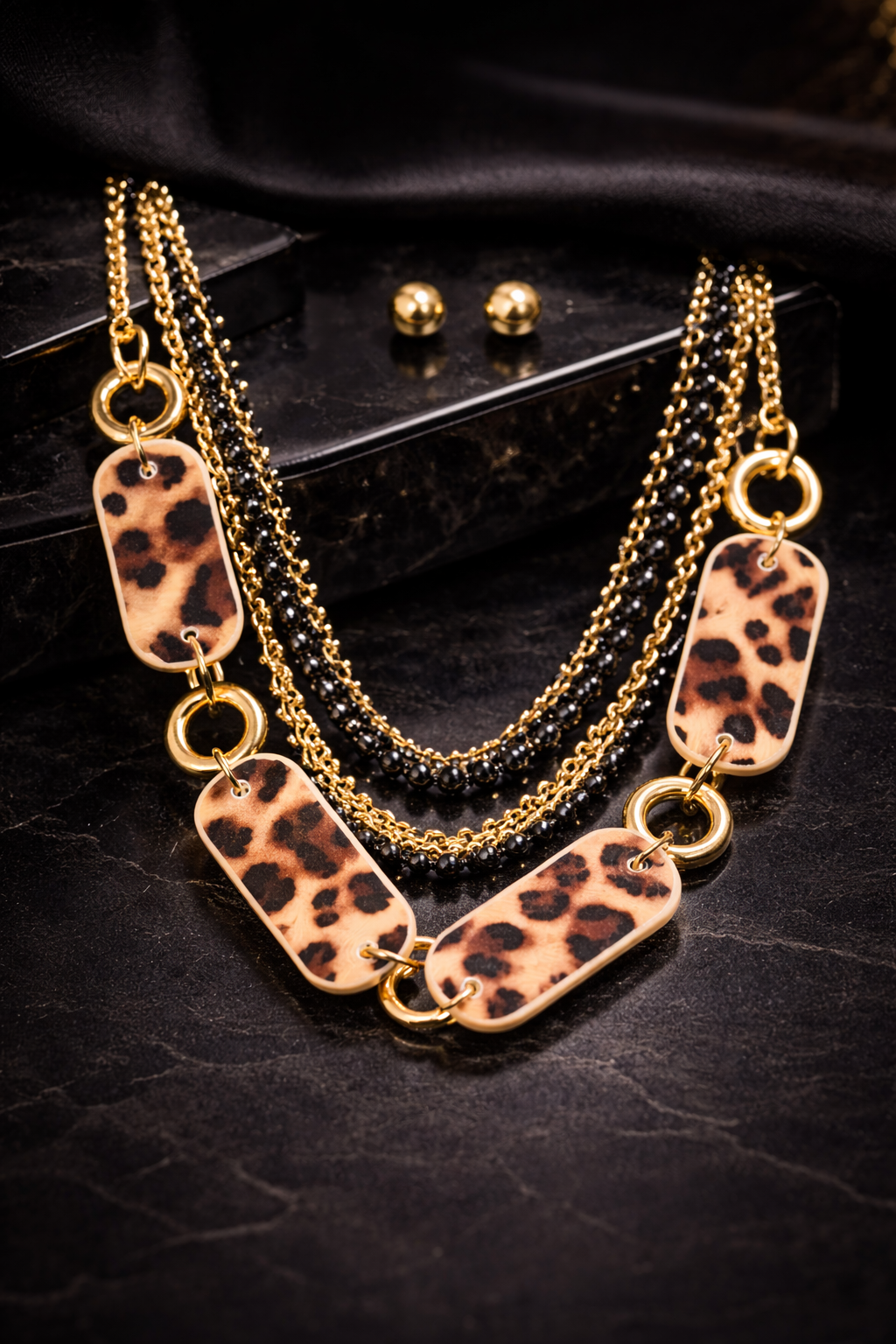 Gold Leopard Statement Necklace - Layered Chain Fashion Jewelry