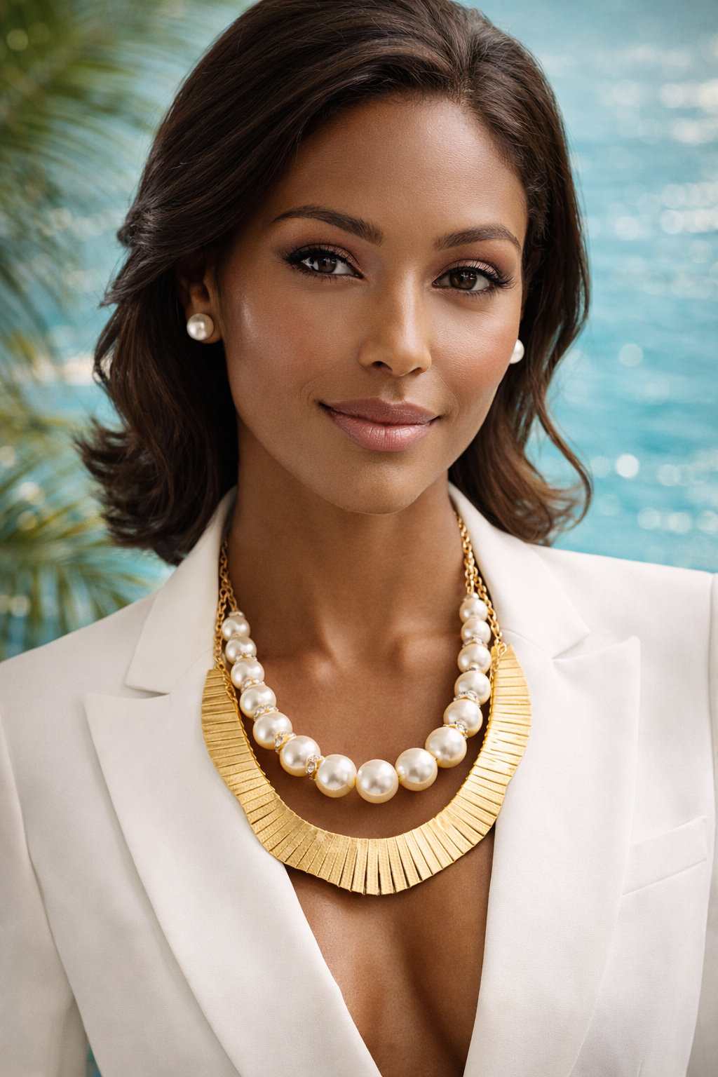 Executive Statement Necklace Set - Gold Collar Jewelry with Earrings