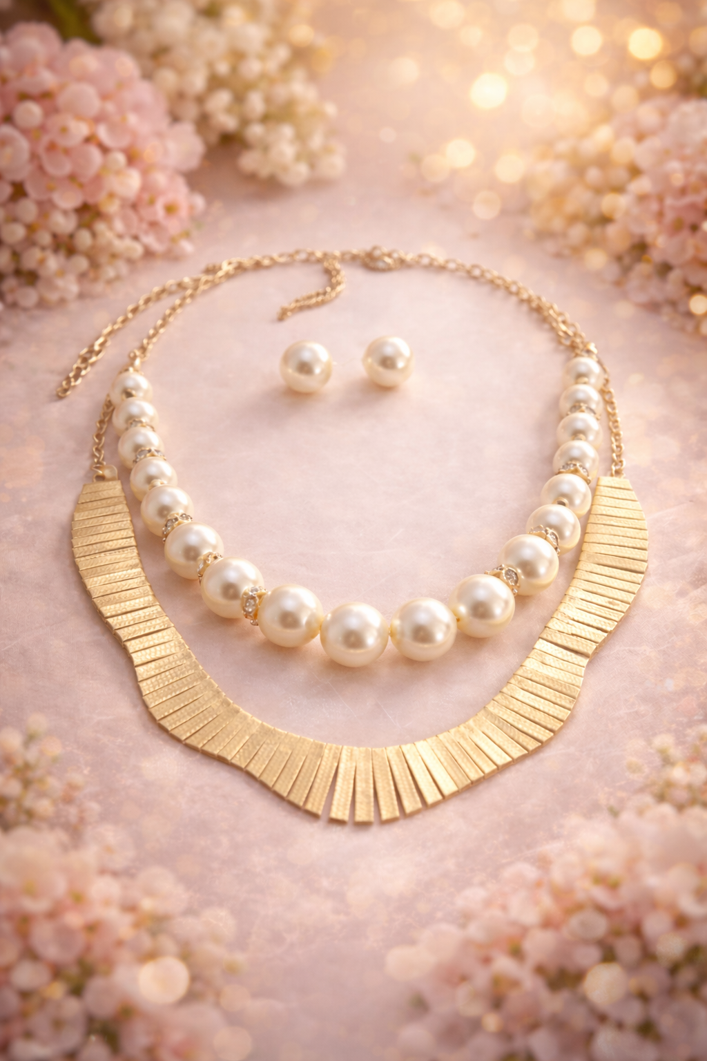 Executive Statement Necklace Set - Gold Collar Jewelry with Earrings