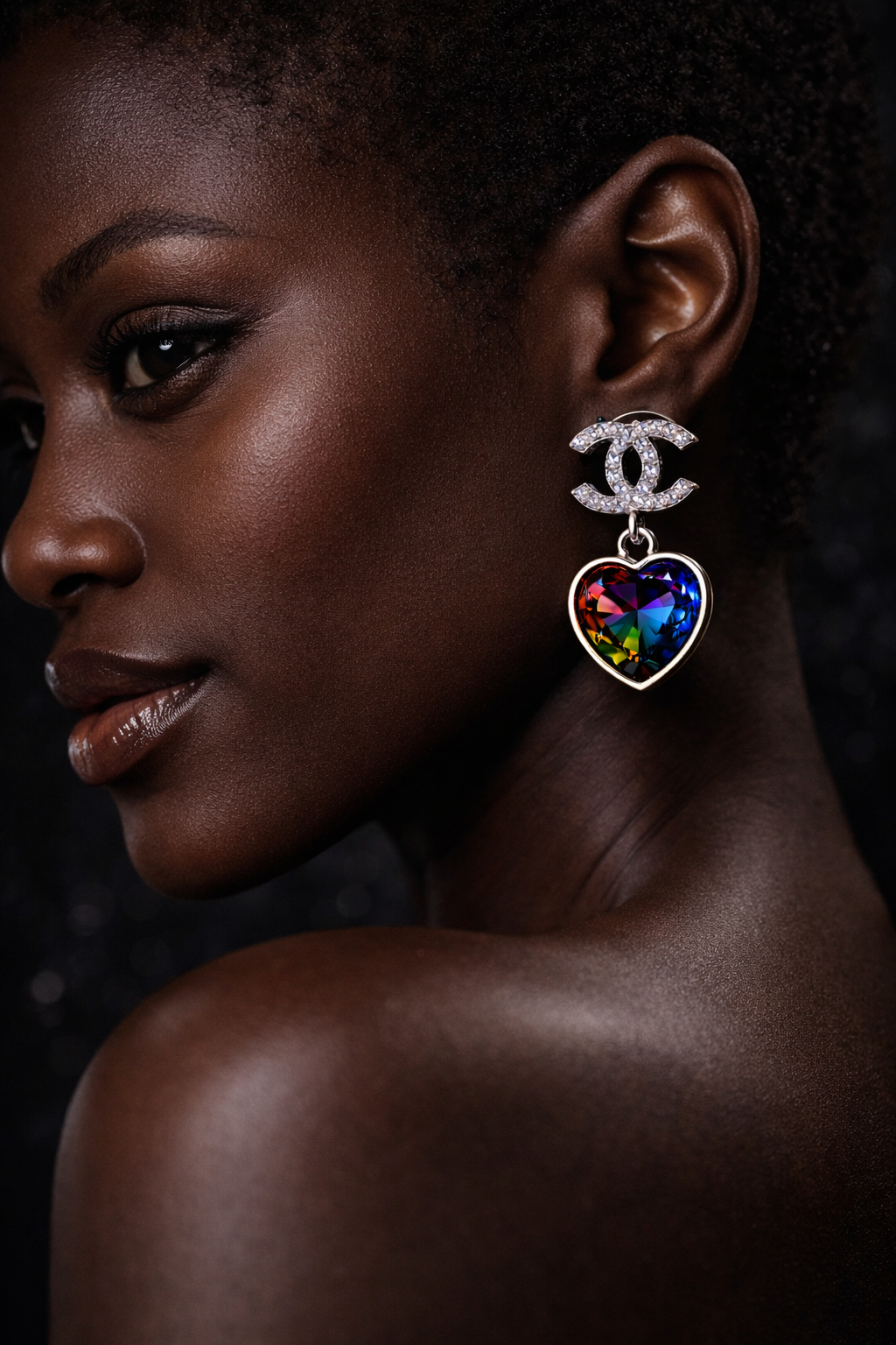 These earrings were made to stand out. A deep, jewel-toned multicolor heart crystal reflects rich shades of ruby, sapphire, emerald, and amber, framed in polished silver