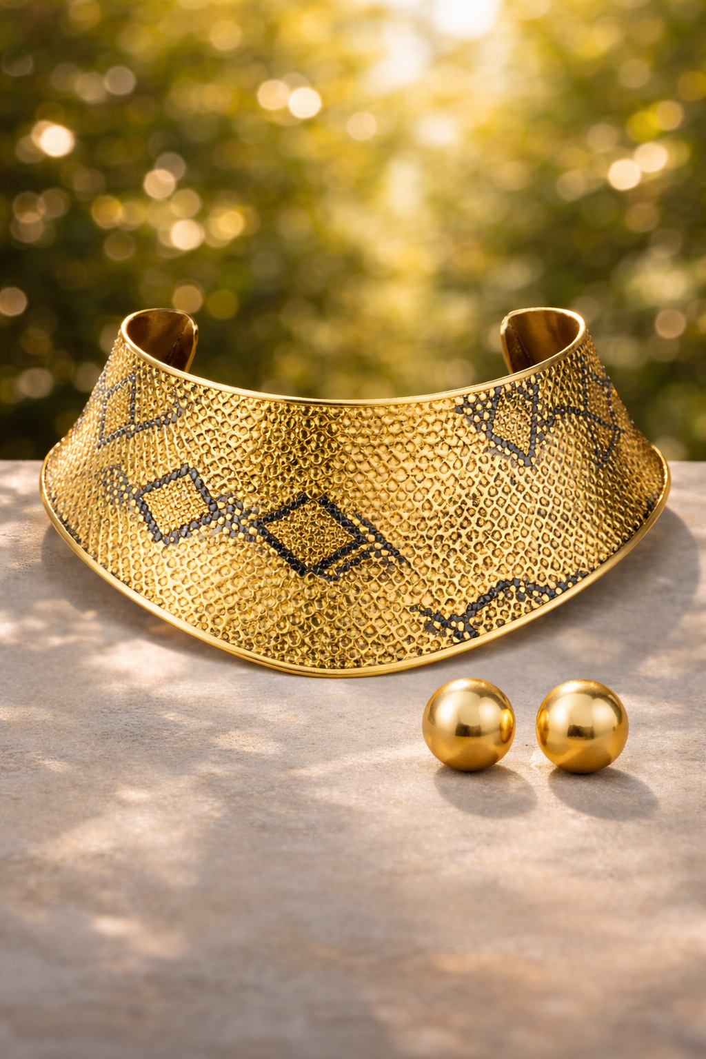 Gold Snake-Print Statement Choker Necklace - Boho Fashion Jewelry