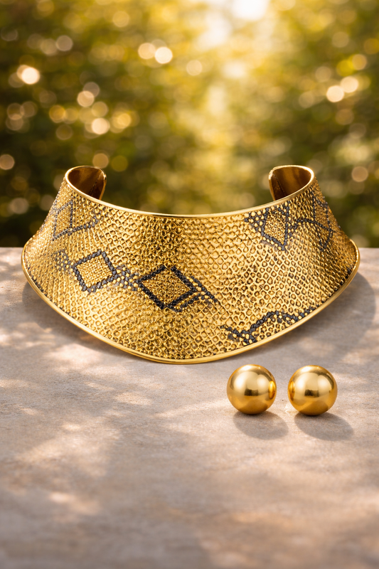 Gold Snake-Print Statement Choker Necklace - Boho Fashion Jewelry