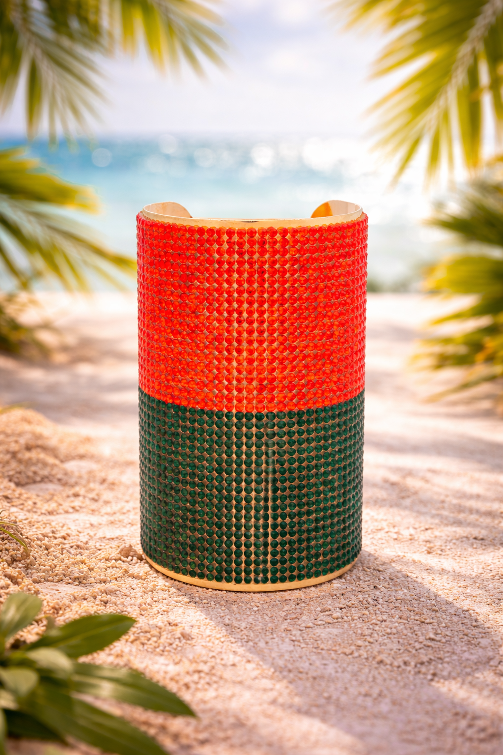 Red and Green Crystal Cuff Bracelet – Gold Tone Statement Jewelry Turn heads with this bold red and green crystal cuff bracelet designed to elevate any outfit instantly.