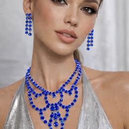 Blue Crystal Statement Necklace Set - Fashion Jewelry with Earrings