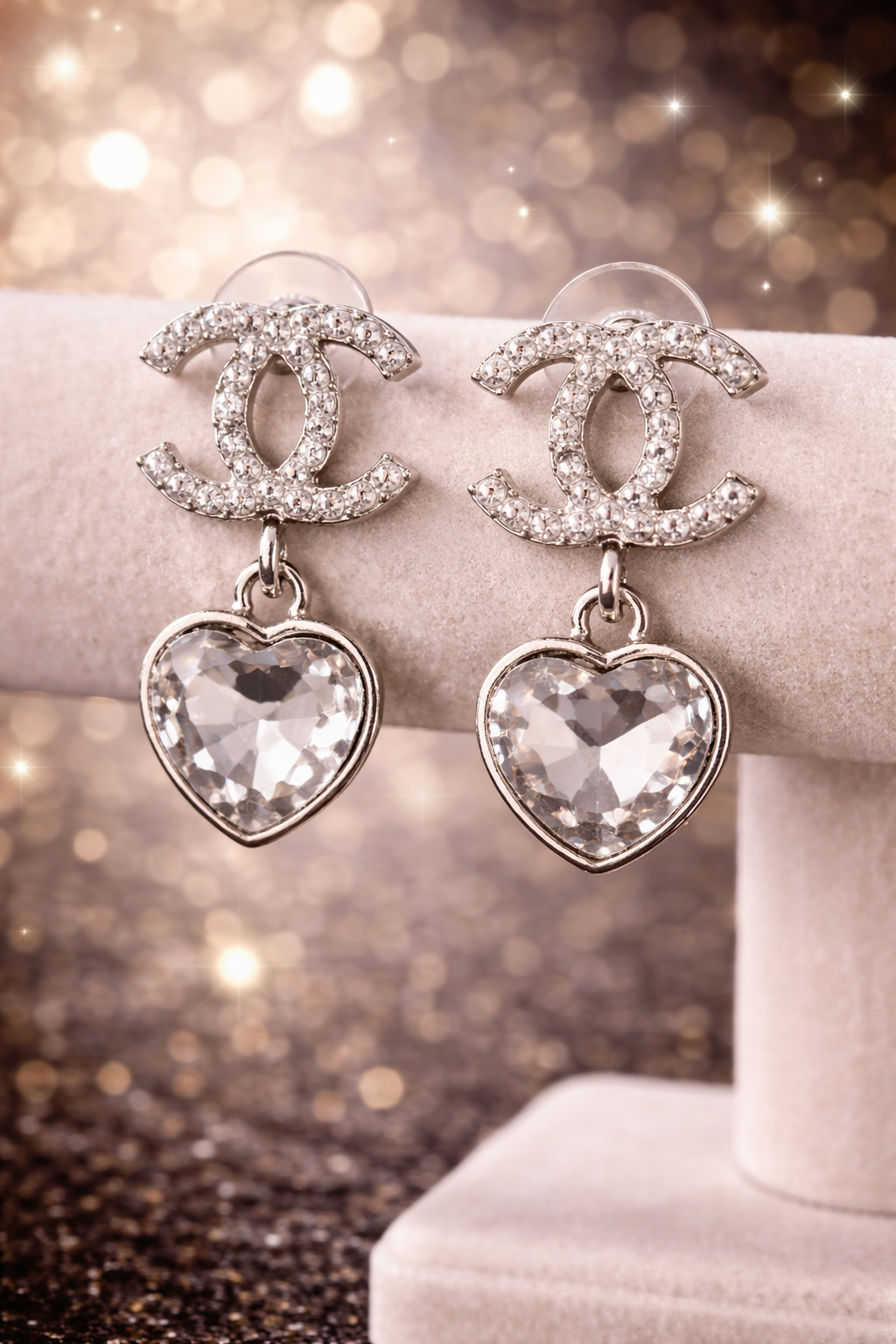 Crystal Heart Drop Earrings - Designer Inspired Statement Jewelry