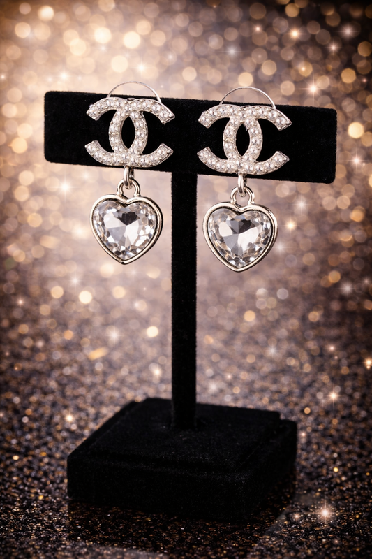 Crystal Heart Drop Earrings - Designer Inspired Statement Jewelry