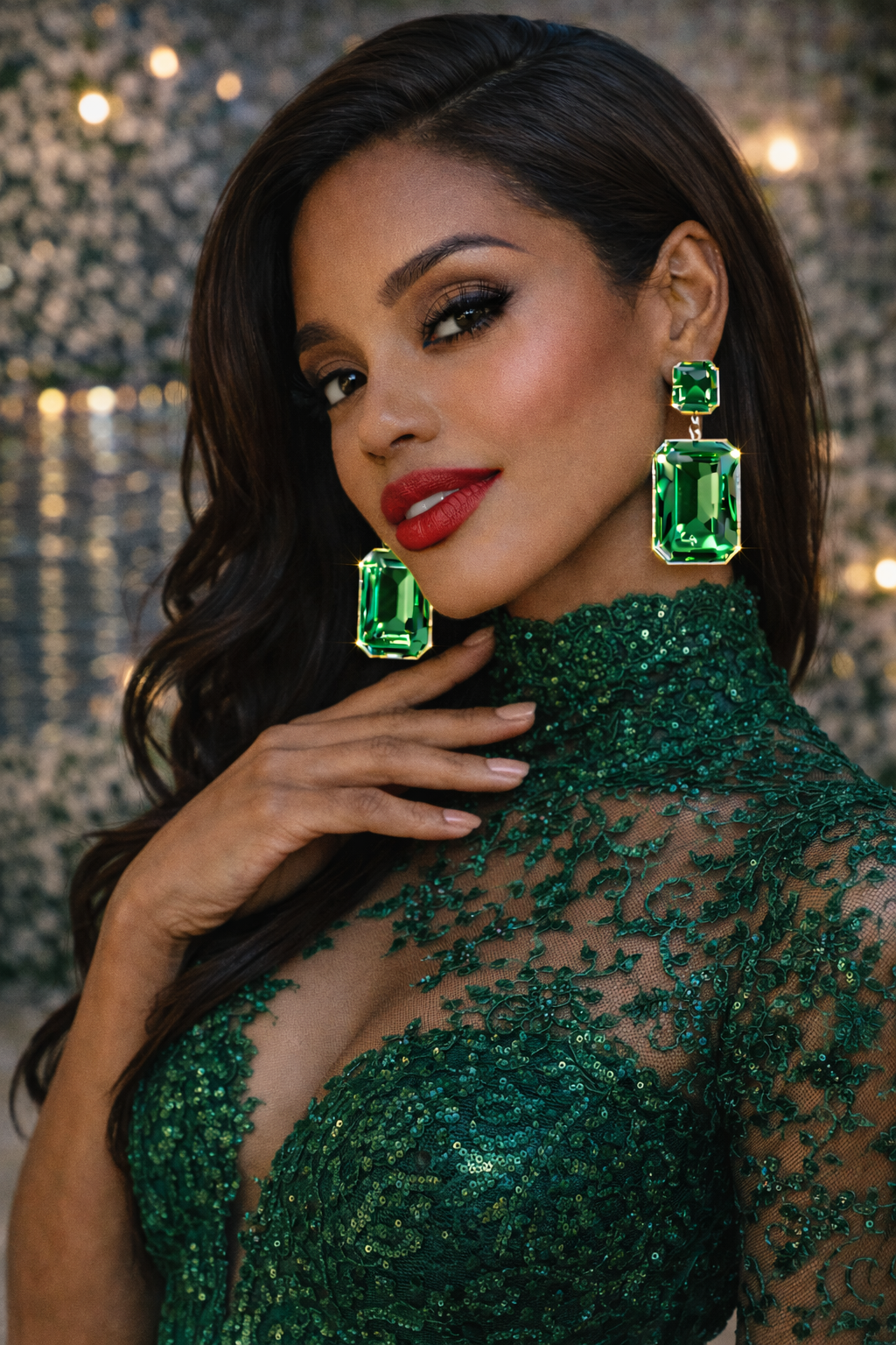 Emerald Green Crystal Rectangle Drop Earrings - Statement Fashion Jewelry