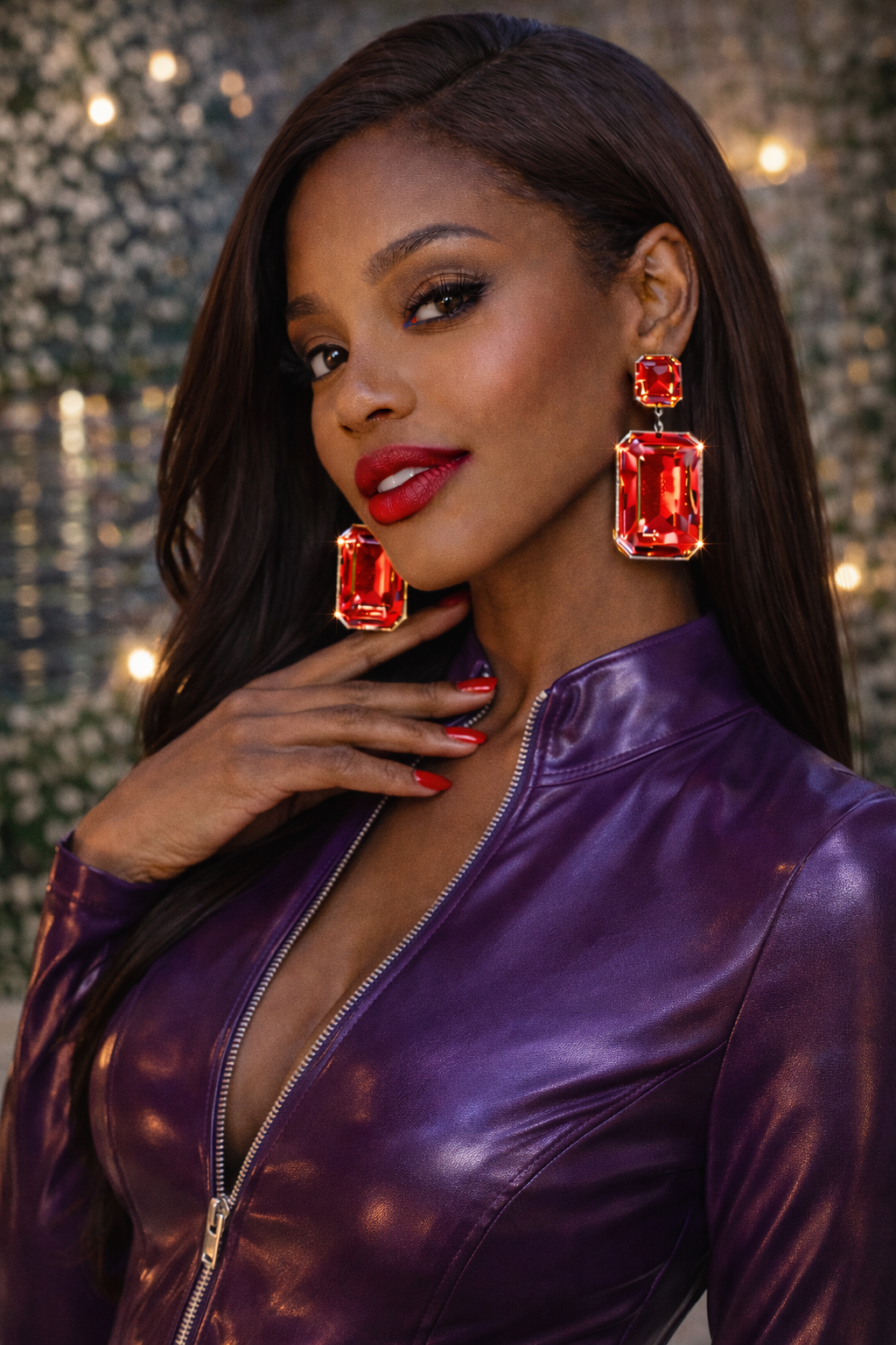 Red Crystal Rectangle Drop Earrings - Statement Fashion Jewelry