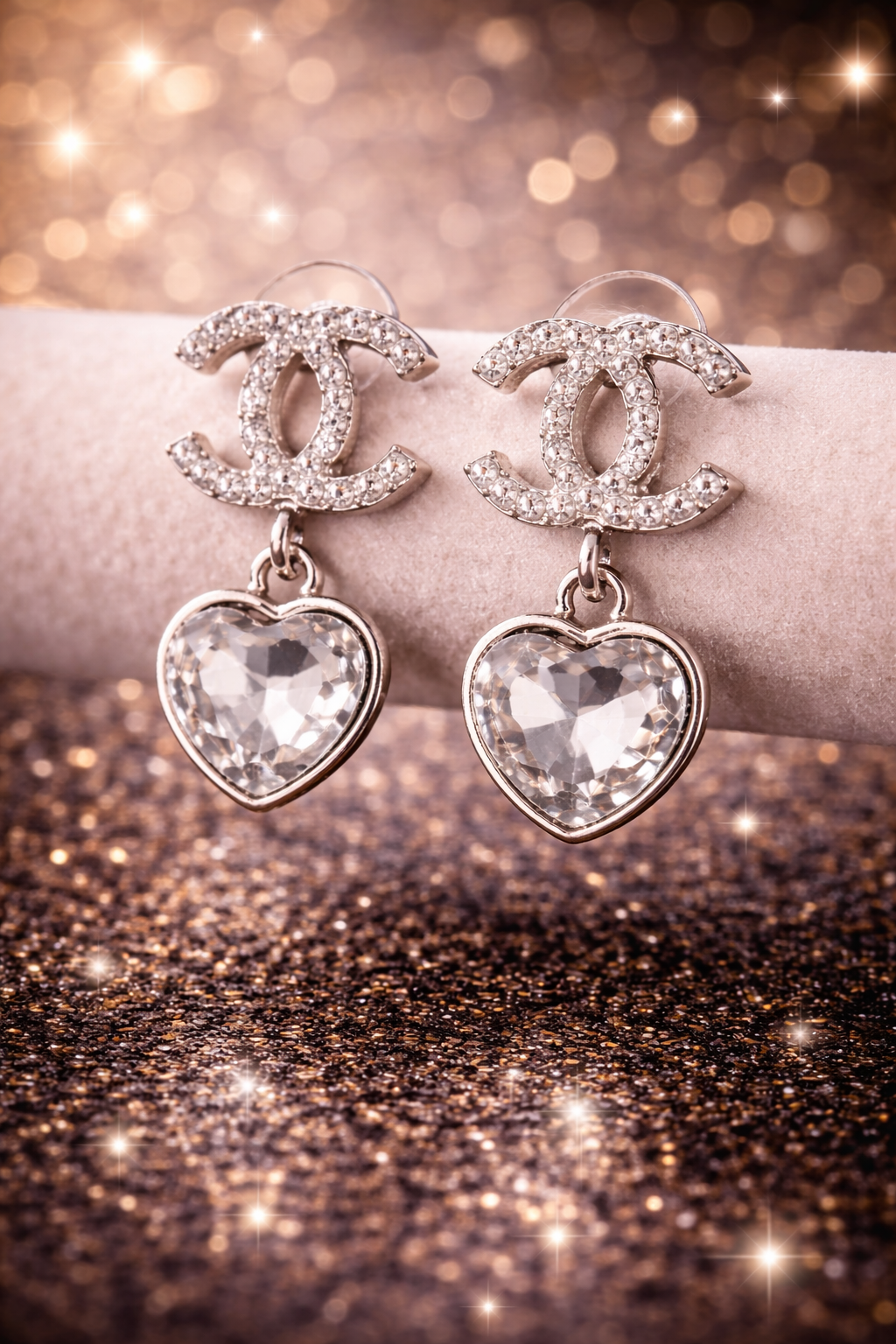 Crystal Heart Drop Earrings - Designer Inspired Statement Jewelry
