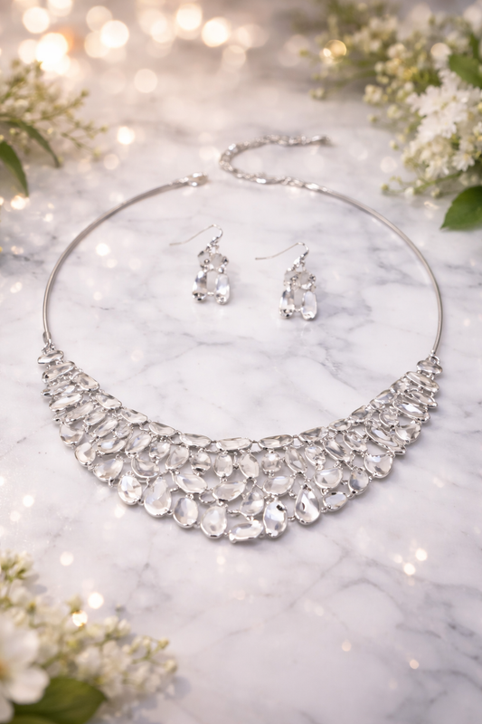 Silver Cascade Statement Necklace Set Women's fashion