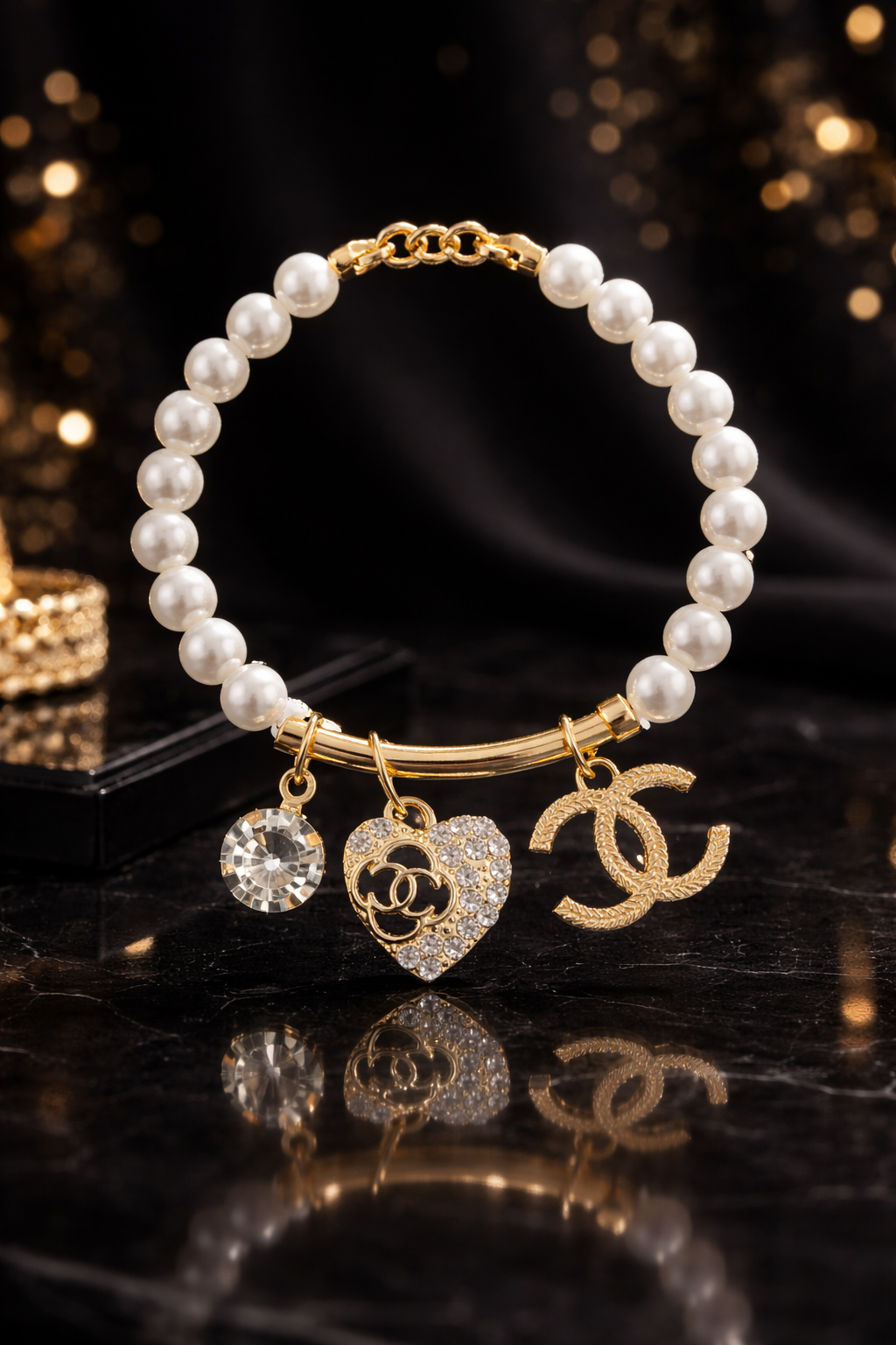 Luxe Stretch Charm Bracelet - Gold Tone Statement Jewelry