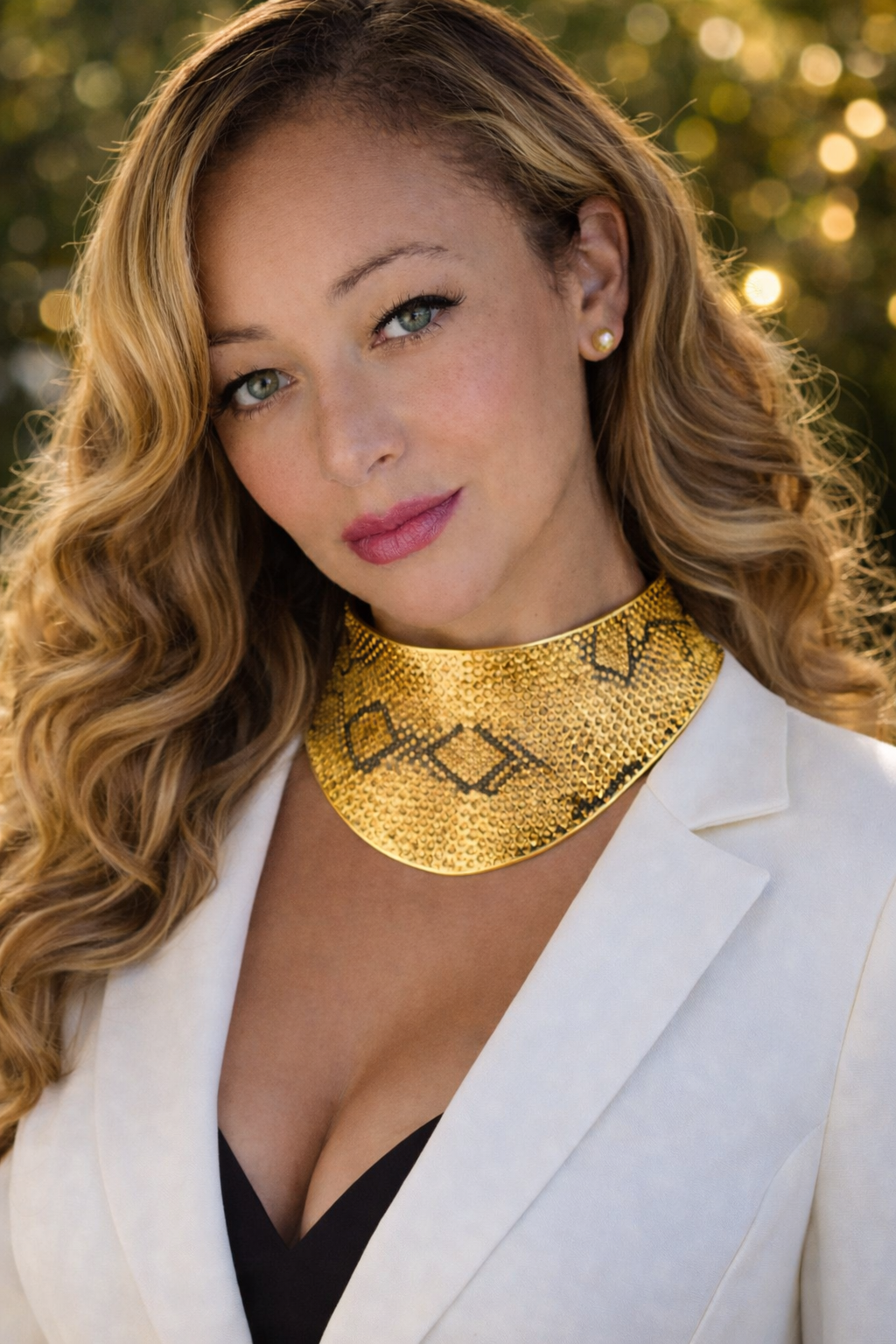 Gold Snake-Print Statement Choker Necklace - Boho Fashion Jewelry