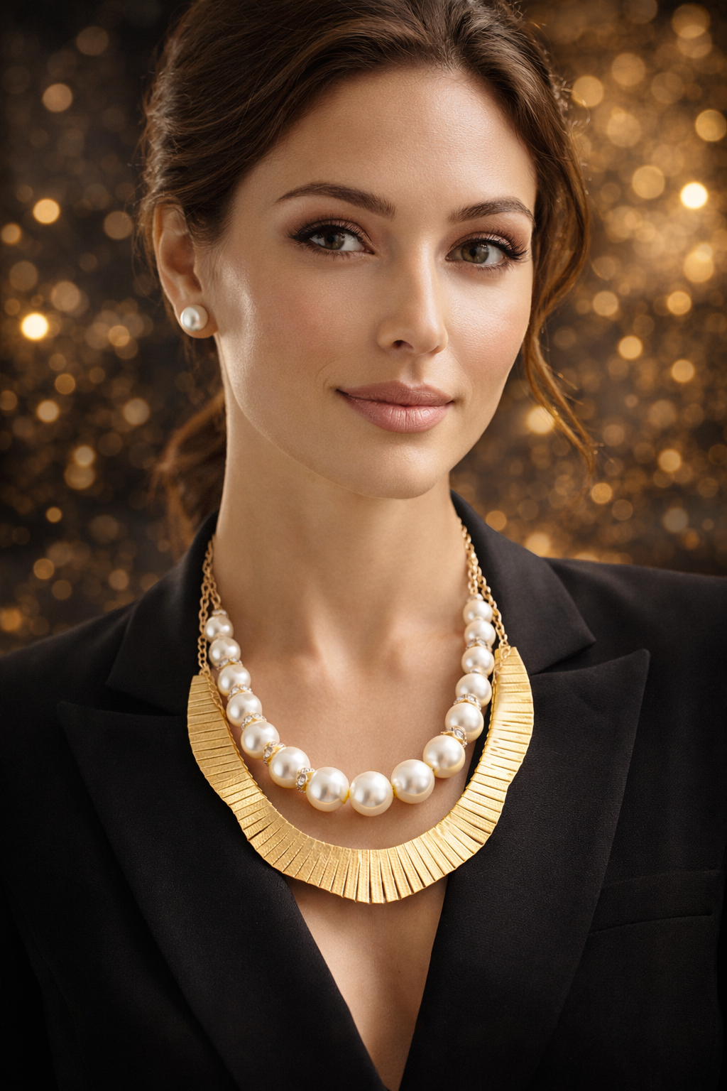 Executive Statement Necklace Set - Gold Collar Jewelry with Earrings