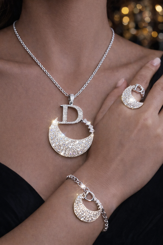 Silver Statement Rhinestone Jewelry Set - 5-Piece Collection