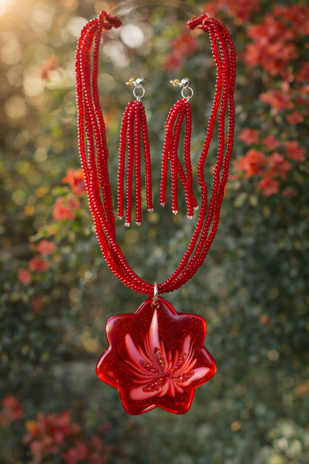 Candy Apple Red Statement Jewelry Set - Necklace and Earrings