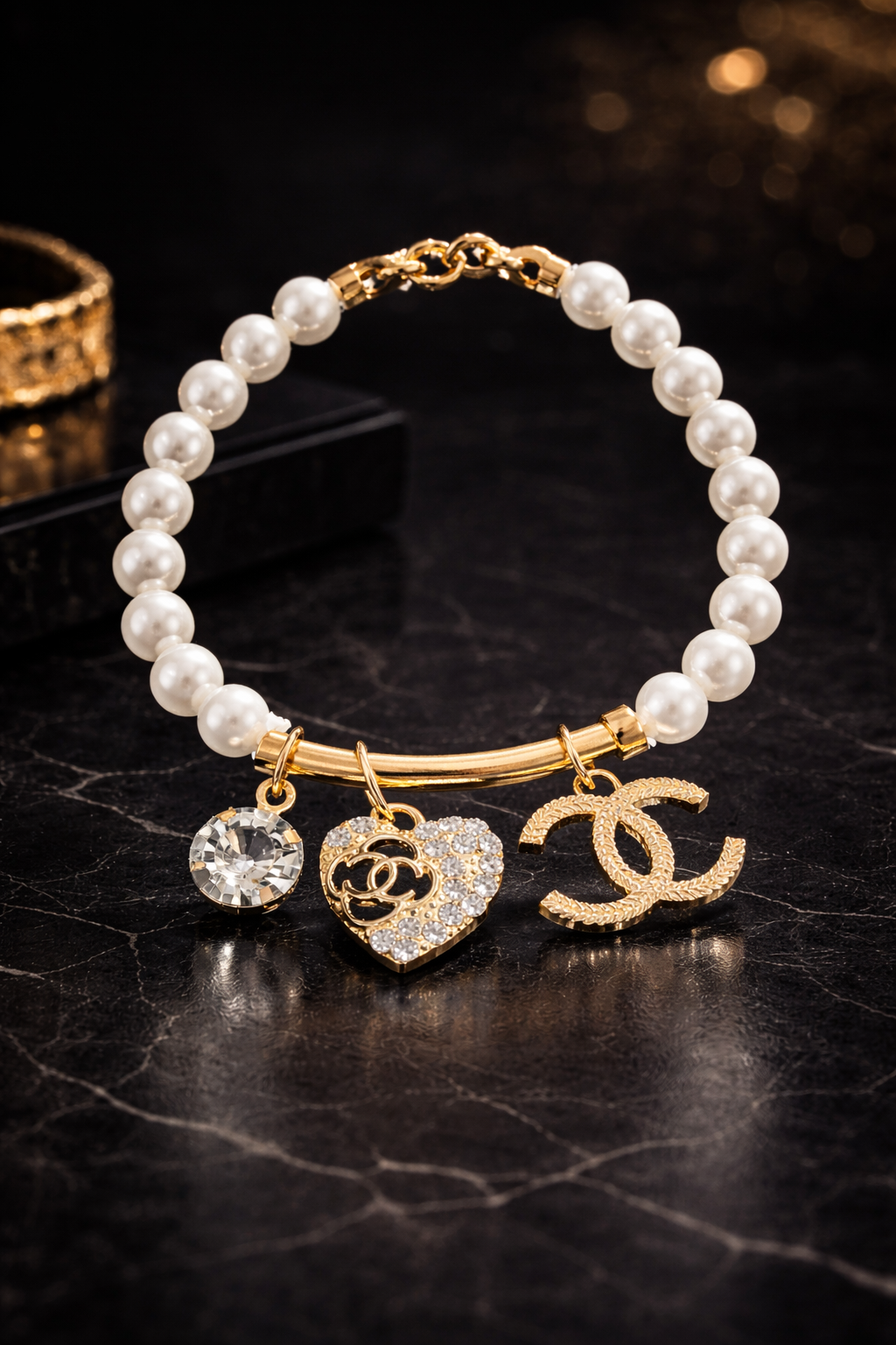 Luxe Stretch Charm Bracelet - Gold Tone Statement Jewelry