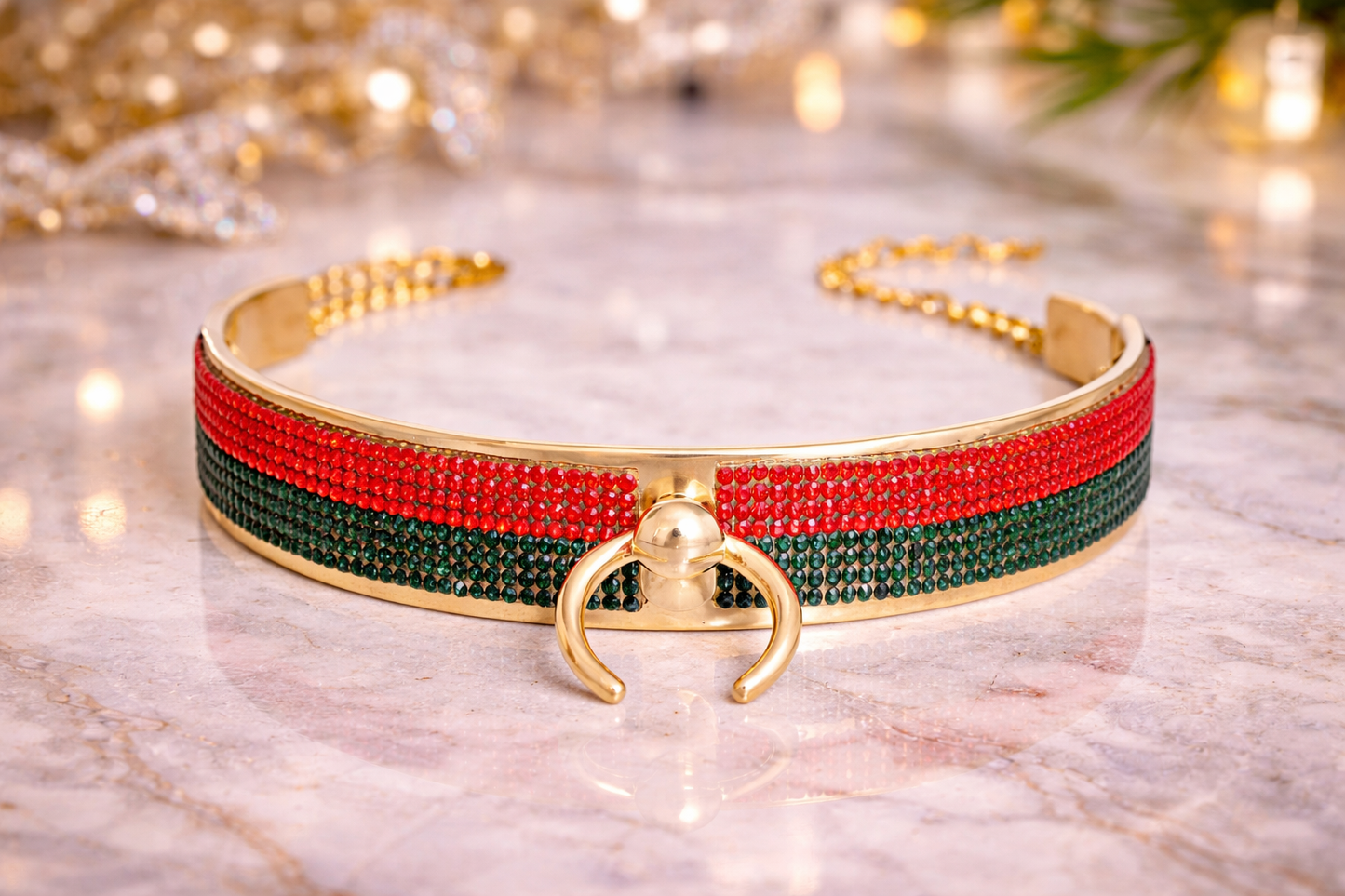 Red and Green Crystal Door Knocker Choker Necklace – Designer Inspired Statement Jewelry