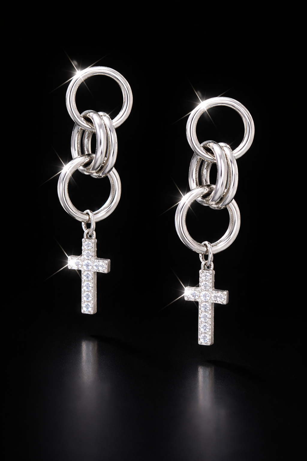 Silver Cross Chain Link Earrings – Statement Faith Jewelry