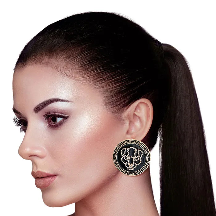 Greek Medallion Stud Earrings - Bold Statement Fashion Jewelry