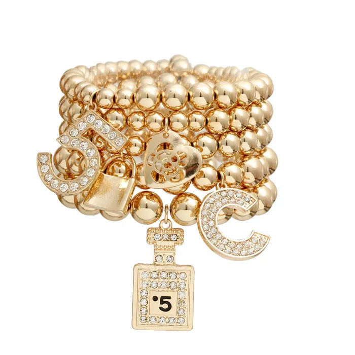 Designer Inspired Gold Tone Charm Bracelet - Luxe Edition Statement Jewelry