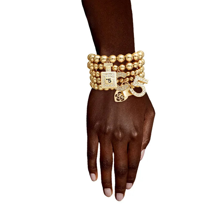 Designer Inspired Gold Tone Charm Bracelet - Luxe Edition Statement Jewelry