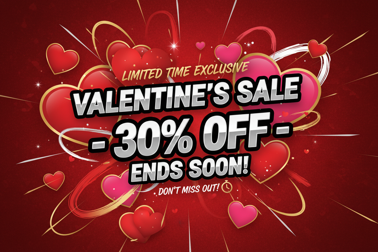 Urgent Valentine's Sale Banner with Silver Text